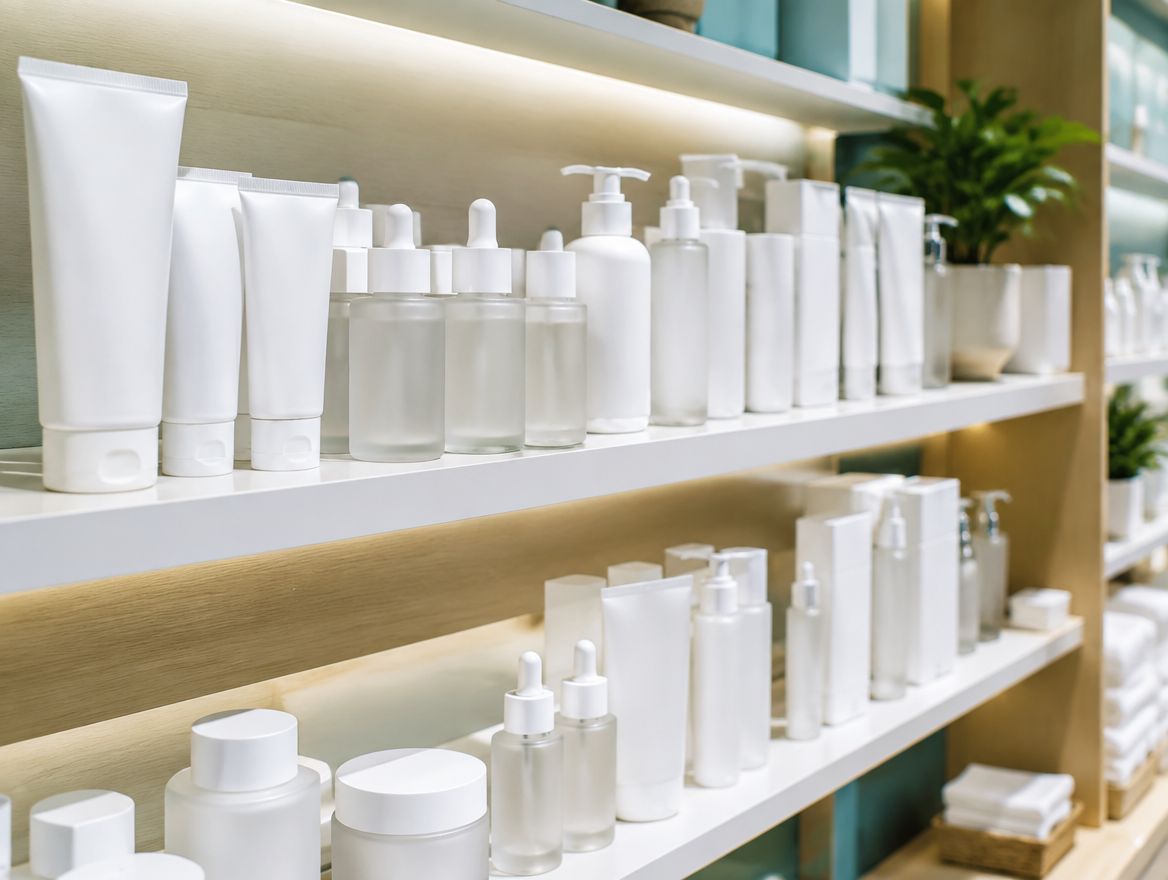 Anaquel de la farmacia dermatológica